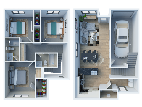 Floor plan for 3 beds, 2 baths, 1258 sqft